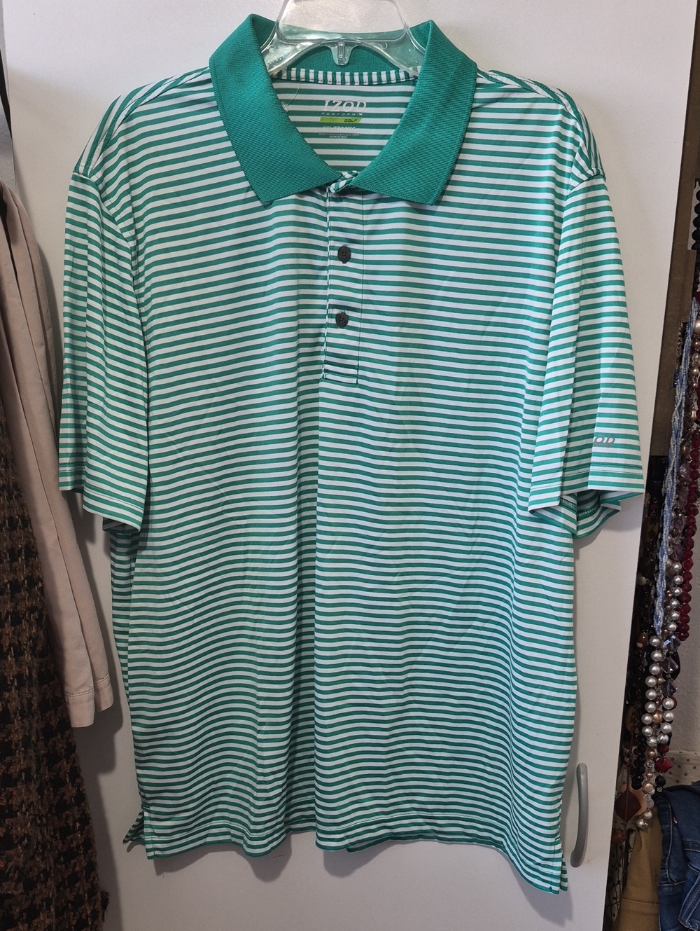 Izod Green and White Striped Polo Shirt Sz XXL